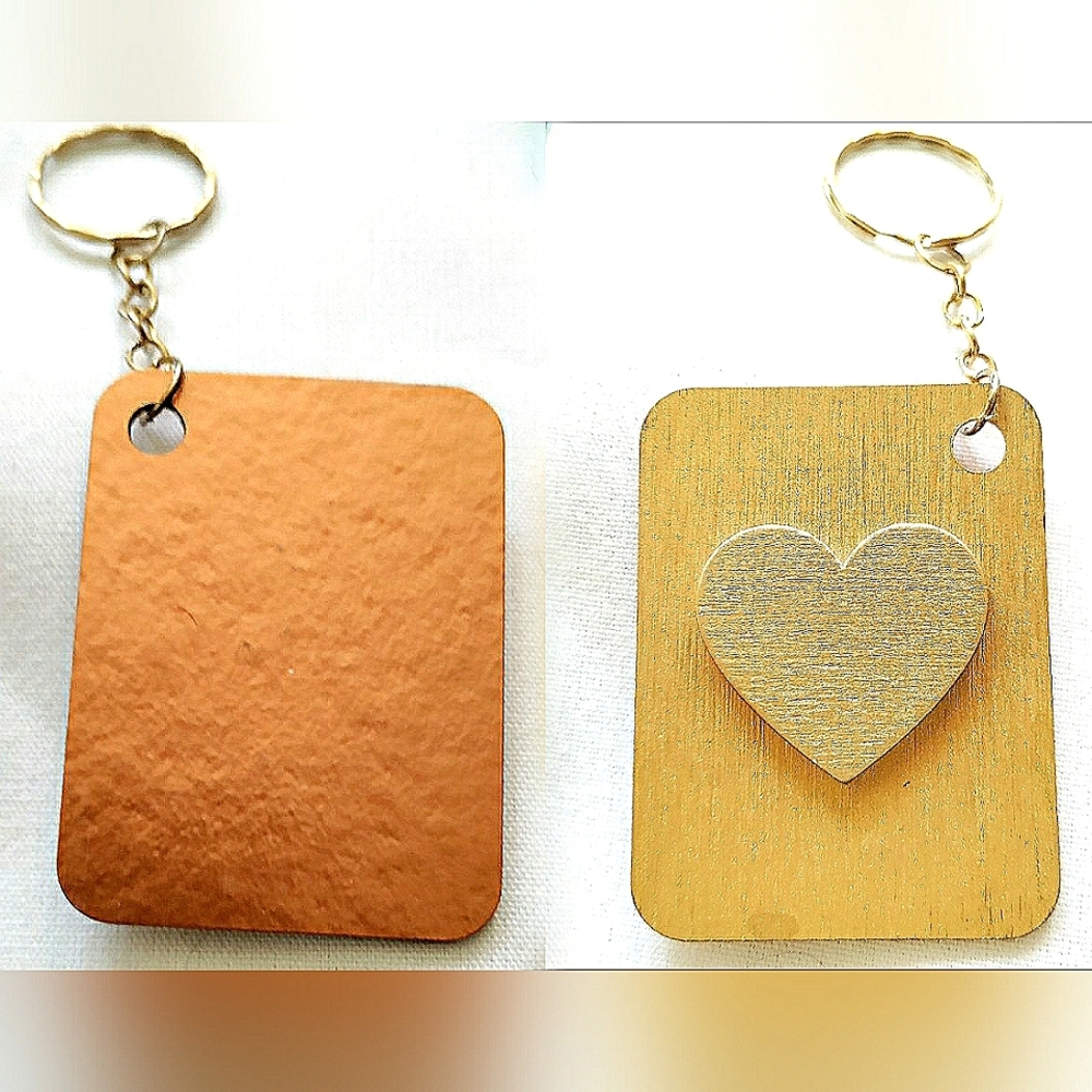 NEW Handmade Keychain Bag Tag! Copper Muro. Gold Wooden Heart. Unisex.